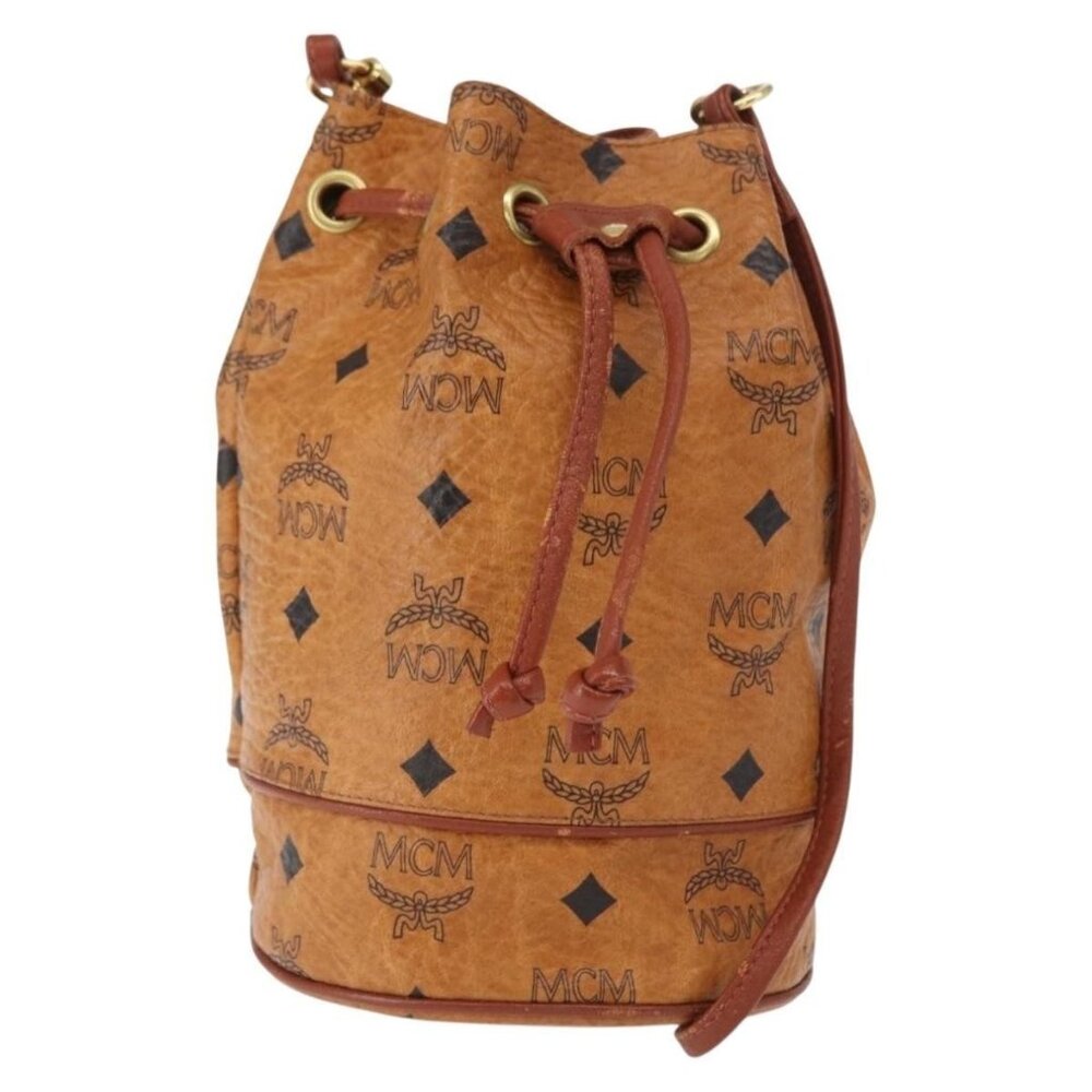 Authentic MCM Logogram Vicetos Shoulder Bag PVC Leather Brown Gold